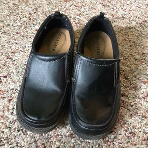 Boys black leather slide on shoes